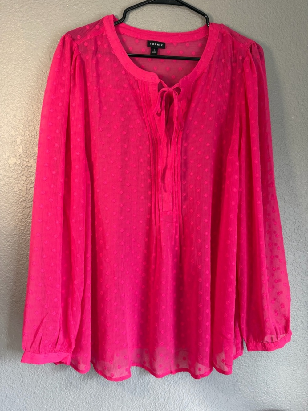 torrid Hot Pink Swiss Dot Tie-Front Blouse